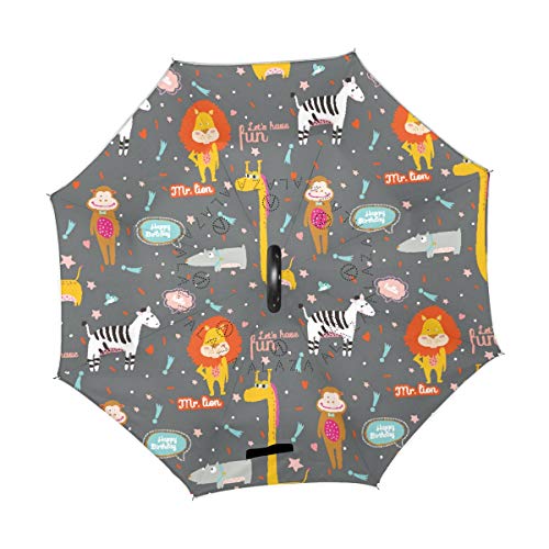 SKYDA Paraguas Plegable de Doble Capa con diseño de Jirafa y león invertido, Paraguas de Doble Capa Resistente al Viento, para Coche, Lluvia, Exterior, con Mango en Forma de C