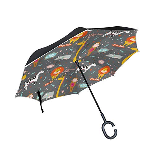 SKYDA Paraguas Plegable de Doble Capa con diseño de Jirafa y león invertido, Paraguas de Doble Capa Resistente al Viento, para Coche, Lluvia, Exterior, con Mango en Forma de C
