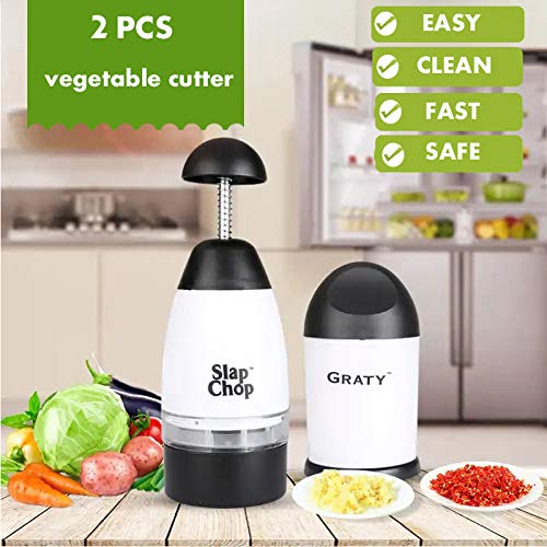 Slap chop ajo prensa, picador de verduras, cortadoras de cocina para verduras con cuchillas de acero inoxidable multifuncional rompedor accesorios de cocina (taza doble)