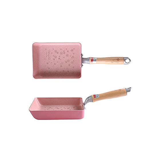 SLHP Mini sartén japonesa para tortillas Tamagoyaki, olla antiadherente de aluminio con mango de madera, acero inoxidable aluminio, 18.5 x 13.4 cm(Pink)