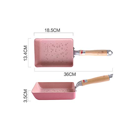 SLHP Mini sartén japonesa para tortillas Tamagoyaki, olla antiadherente de aluminio con mango de madera, acero inoxidable aluminio, 18.5 x 13.4 cm(Pink)
