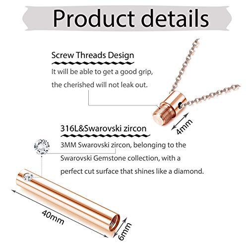 Sllaiss 2 Piezas Cristales de Joyería de Cremación de Swarovski Acero Inoxidable Rosegold Silver Tone Bar Urna Colgante Memorial Ashes Keepsake Exquisite Necklace