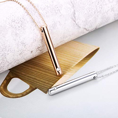 Sllaiss 2 Piezas Cristales de Joyería de Cremación de Swarovski Acero Inoxidable Rosegold Silver Tone Bar Urna Colgante Memorial Ashes Keepsake Exquisite Necklace