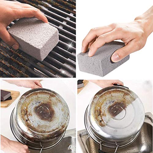 Slosy Piedra Limpieza Barbacoa Pack 4 Bloque para Parilla Ladrillo Limpiador de Plancha Reutilizable Esponja Pómez Gris Accesorios Cocina Limpiador Desinfectante Utensilios Barbacoas