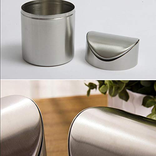 SM SunniMix Mini Papelera Creativa con Tapa de acero inoxidable para Mesa de Oficina, Cubo de Basura Portátil para Coche, Bar, Cafetería - Plata