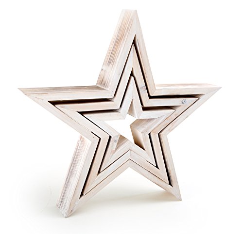Small Foot 10212 - Figuras Decorativas de Estrella, Color Blanco, Juego de 3 – Figura Decorativa, de Madera, 34 x 5,50 x 33 cm