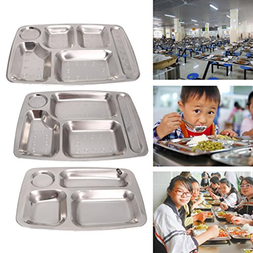 smallJUN Bandeja de Comida rápida de Acero Inoxidable Gruesa Estudiante Adulto Cantina Placa de Comedor Placa de partición Kindergarten Niños Vajilla 4 Rejilla