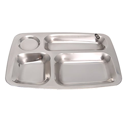 smallJUN Bandeja de Comida rápida de Acero Inoxidable Gruesa Estudiante Adulto Cantina Placa de Comedor Placa de partición Kindergarten Niños Vajilla 4 Rejilla