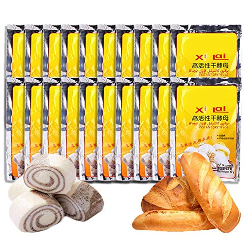 SmallPocket Bolsitas De Levadura De Pan En Polvo para Hacer Pan Acción Rápida Secado 12g 20 Sobres Pastel para Hornear Levadura Rusk Agente Leudante