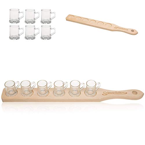 Smart Planet Bandeja de Madera para chupito, Incluye 6 Vasos de chupito, Bandeja de Madera de Haya con asa, Texto en alemán
