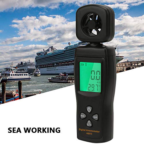 SMART SENSOR Anemómetro AS816 Mini Medidor digital de velocidad del viento 0.3-30m/s 2 en 1 Velocidad del viento Temperatura Probador de flujo de aire Sensor giratorio 180 ° Medidor de viento