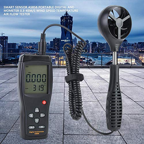 SMART SENSOR Anemómetro AS856 Medidor de viento digital portátil 0.3-45m/s Velocidad del viento Temperatura Probador de flujo de aire Soporte USB Comunicación de datos Sonda extensible