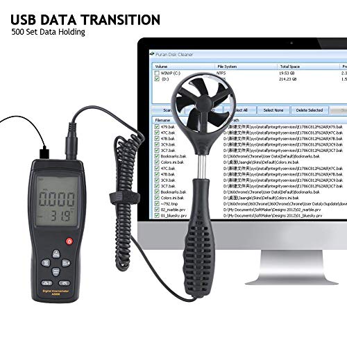 SMART SENSOR Anemómetro AS856 Medidor de viento digital portátil 0.3-45m/s Velocidad del viento Temperatura Probador de flujo de aire Soporte USB Comunicación de datos Sonda extensible
