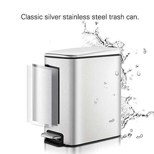 Smartbin 5L Rectangular Papelera con Tapa Silenciosa Cubo de Basura con Pedal Paso Cocina Basura Barurero Contenedor de Basura Papelera de Reciclaje Baño Cocina Oficina (Plata)