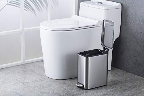 Smartbin 5L Rectangular Papelera con Tapa Silenciosa Cubo de Basura con Pedal Paso Cocina Basura Barurero Contenedor de Basura Papelera de Reciclaje Baño Cocina Oficina (Plata)