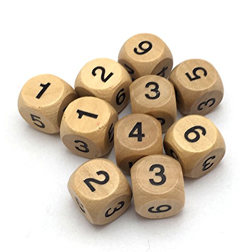 SmartDealsPro - Juego de 10 dados de madera con números 1-6 D6 de 16 mm para juegos de mesa DND RPG MTG Wow