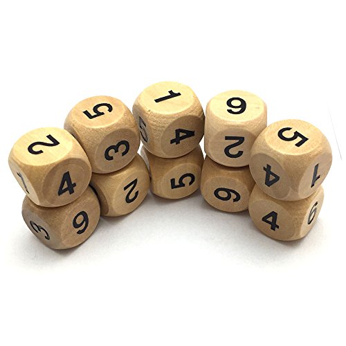 SmartDealsPro - Juego de 10 dados de madera con números 1-6 D6 de 16 mm para juegos de mesa DND RPG MTG Wow