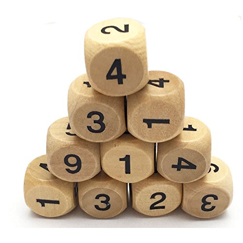 SmartDealsPro - Juego de 10 dados de madera con números 1-6 D6 de 16 mm para juegos de mesa DND RPG MTG Wow