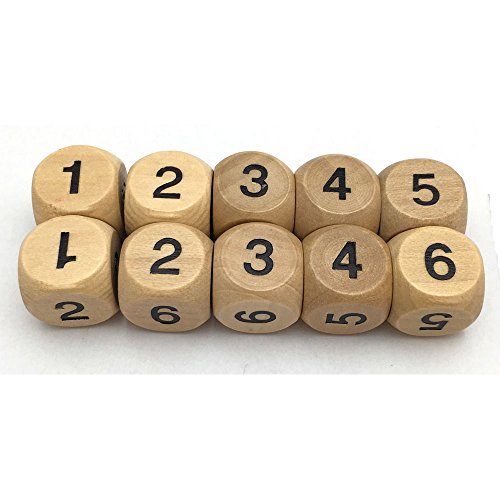 SmartDealsPro - Juego de 10 dados de madera con números 1-6 D6 de 16 mm para juegos de mesa DND RPG MTG Wow