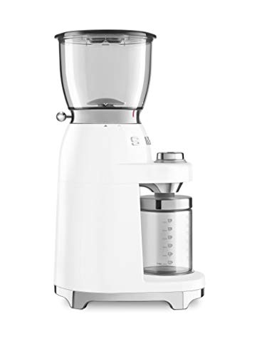 Smeg CGF01WHUK - Molinillo de café, construcción de aluminio, estilo retro de los años 50, 8 ajustes de programa y 3 grados de molienda, color blanco