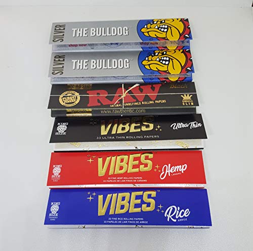 Smokers Rolling caja de cigarrillos Set – Kit de cesta para fumar – 4 piezas molinillo de hierbas, 3 papeles de tamaño King Vibes y 1 punta de cristal + más artículos de regalo crudos