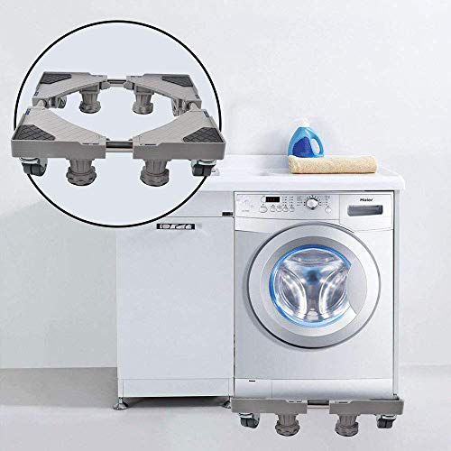 SMONTER - Soporte móvil universal ajustable para secadora, lavadora y refrigerador, 4 ruedas + 4 pies, gris