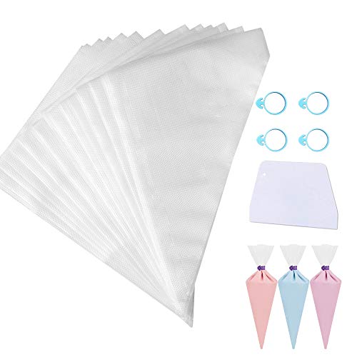 SnailGarden Set de Mangas Pasteleras,200 Bolsas Desechables para Pasteles + 4 Correas de Sellado + 1 Scrappers de Pastel,para Postre, Cupcakes, Pastel Decoraciones