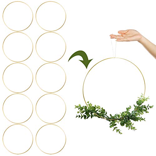 Sntieecr 10 unidades de aros de metal grandes de 25 cm con diseño de flores y macramé, anillos de aro de oro para decoración de corona de Navidad, boda, atrapasueños y macramé para colgar en la pared