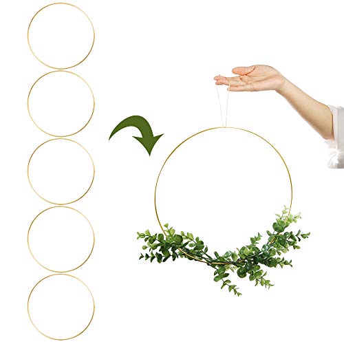 Sntieecr 5 unidades de 35 cm de largo metal floral corona de aros de macramé oro anillos de aro para bricolaje boda corona decoración, atrapasueños y macramé para colgar en la pared manualidades