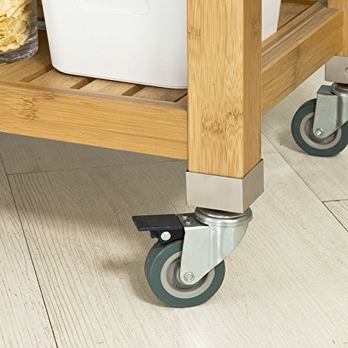 SoBuy Carrito de Cocina con Piso de Acero, Estantería de Cocina, Carrito de Servir de Bambú, FKW40-N, ES