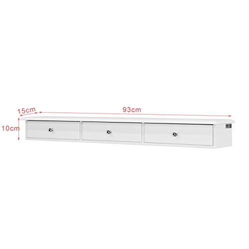 SoBuy FRG43-L-W,Estantes de Pared, Armario Suspendido, Estanteria para Trasteros, con Tres Cajones,Blanco,ES