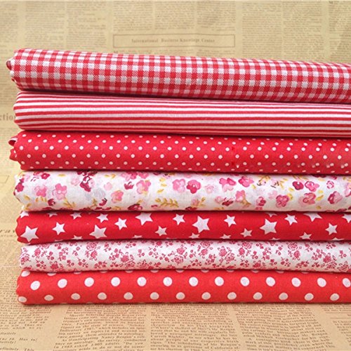SODIAL 7Pcs 50cm * 50cm Tela estampada de floral pequeno liso de algodon para cosrura de tela Acolchado de almazuela Textiles bricolaje hechos a mano (Rojo)