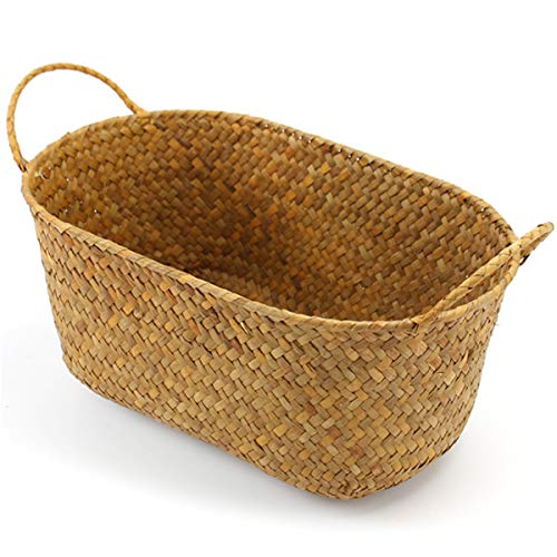 SODIAL Cesta de Almacenamiento de Tejido de Mimbre para La Cocina Plato de Frutas Hechas A Mano Picnic Comida Hogaza Pan Miscelánea Contenedor de Neatening Caja Peque？o