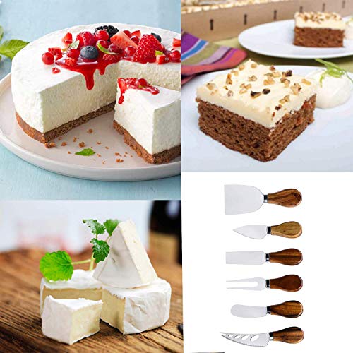 SODIAL Juego de Cuchillo para Queso-6 Piezas Cuchillos para Queso con Manejar de Madera de Bambú Acero Inoxidable, Cortador Queso Cortador Queso para Plato CharcuteríA y Juego Cubierto
