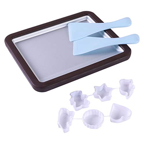 SODIAL MáQuina para Hacer Helado Enrollada SartéN Anti-Plancha Rectangular con 2 EspáTulas para una SartéN de Yogur de Hielo Frito Casera Saludable