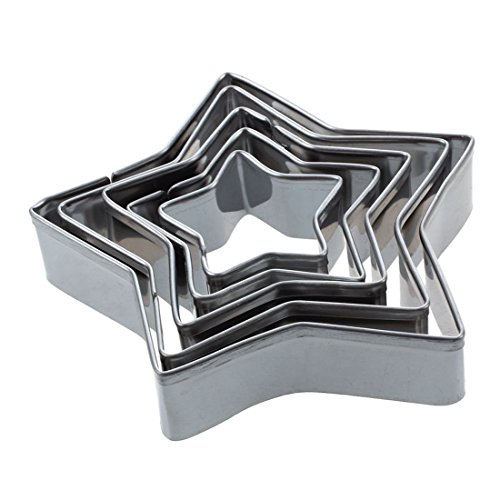 SODIAL(R) 5 pzs Cortador de galletas de aluminio de acero aleado Molde de torta de estrellas Plata