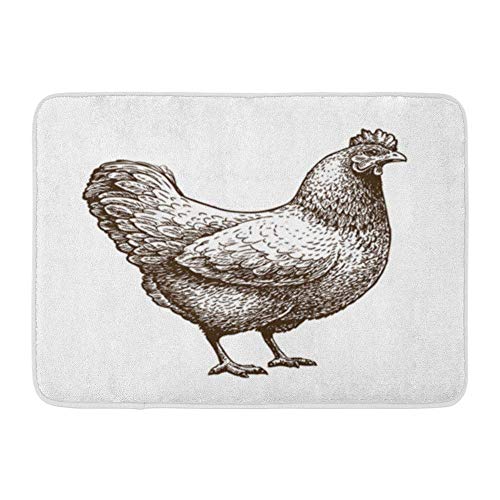 Soefipok Alfombra de baño Flannelette Tela Suave Absorbente Dibujo Pollo Gallina Aves de Corral Asador Animal de Granja Vintage Bosquejo Granjero Acogedor Decorativo Antideslizante Memoria Alfombra