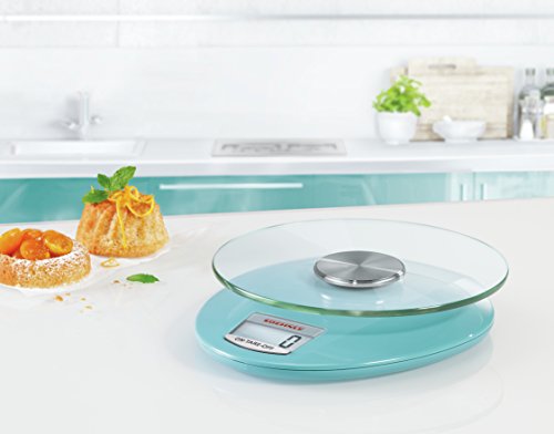 Soehnle 7084-Bascula Digital de Cocina Roma, Capacidad de Carga 5 kg, Color Azul Cielo, Vidrio, De plástico