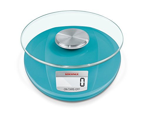 Soehnle 7084-Bascula Digital de Cocina Roma, Capacidad de Carga 5 kg, Color Azul Cielo, Vidrio, De plástico