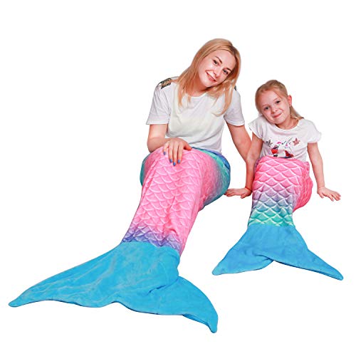 softan Manta de Cola de Sirena para Adultos, Tela de Franela Suave, Saco de Dormir para Todas Las Temporadas,63x152cm,Arco Iris