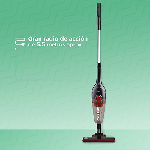 SOGO SS-16120 Aspirador Ciclónico Vertical con Potencia de 600W, Eficiencia Energética A+. Aspirador Escoba y de Mano (2 en 1) Aspiradora con contenedor de 0,8L y Filtro HEPA de Limpieza fácil