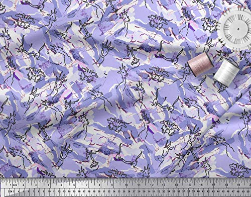 Soimoi Azul saten de seda Tela animales pincelada tela estampada impresa por metro 42 Pulgadas de ancho