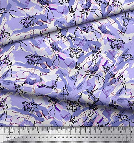 Soimoi Azul saten de seda Tela animales pincelada tela estampada impresa por metro 42 Pulgadas de ancho