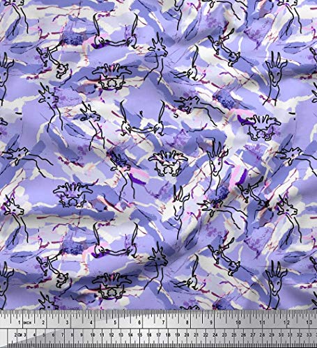 Soimoi Azul saten de seda Tela animales pincelada tela estampada impresa por metro 42 Pulgadas de ancho