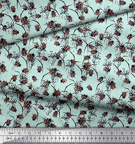 Soimoi Trazo De Pincel De Tela De Seda Satinada Y Tela Con Estampado De Insectos Por Yardas De 42 Pulgadas De Ancho