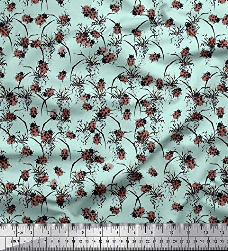 Soimoi Trazo De Pincel De Tela De Seda Satinada Y Tela Con Estampado De Insectos Por Yardas De 42 Pulgadas De Ancho