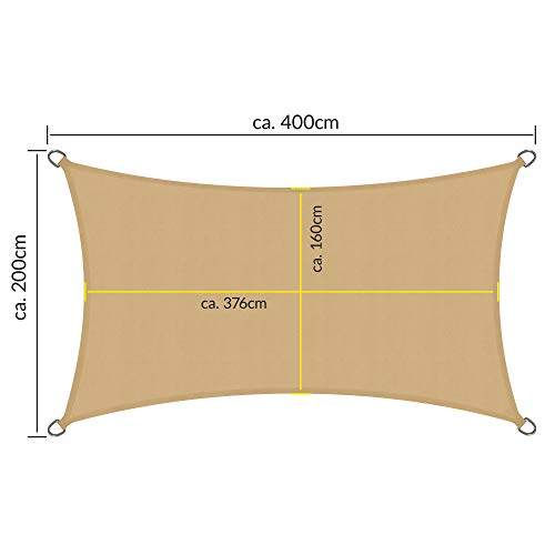 Sol Royal SolVision PS9 Vela de Sombra Toldo Parasol 400x200 cm PES Repelente del Agua Arena protección UV