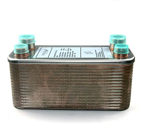 Soldada 30 placas intercambiador de calor y Juan chiller-30 platos Cooper Wort soldada enfriador – enfriador de cerveza de acero inoxidable para cerveza casera, R 1/2 "x R 3/4"