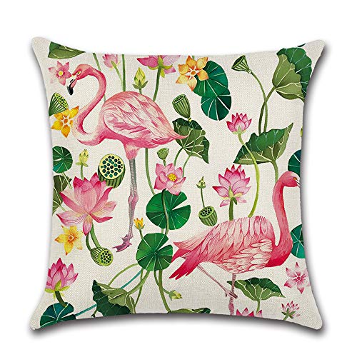 Soleebee Lino de Algodón Fundas de Almohada Fundas de Cojínes del Coche para Sofá Cama Home Decor Juego de 4, 45 x 45 cm (Flamenco)
