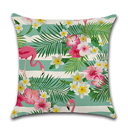 Soleebee Lino de Algodón Fundas de Almohada Fundas de Cojínes del Coche para Sofá Cama Home Decor Juego de 4, 45 x 45 cm (Flamenco)